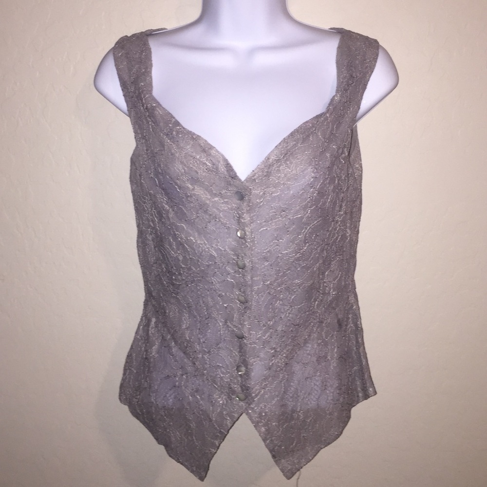 Anthropologie Odille Silver Lace Sleeveless Top